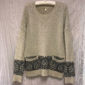 Urban Day L Cream Gray Heathered Knit Pullover Sweater with Pockets